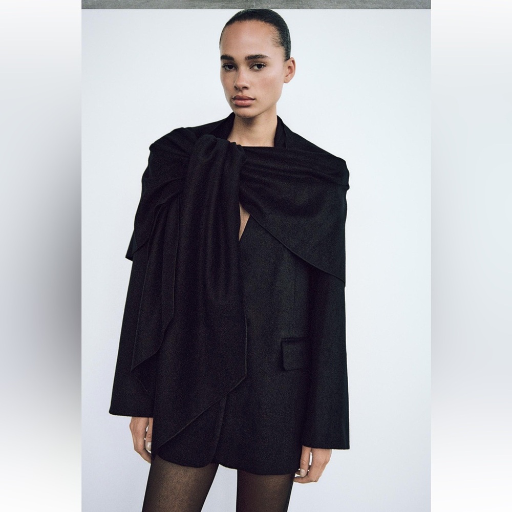 ZARA WOOL SCARF BLAZER BLACK